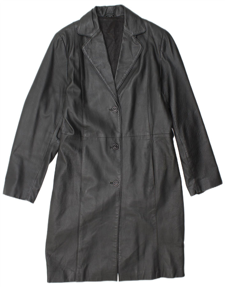 Palton de piele VINTAGE pentru femei UK 14 Piele neagră medie