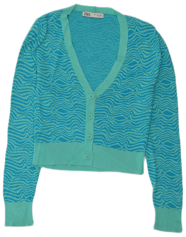 Pulover cardigan pentru femei Zara UK 10, mic albastru geometric, viscoză