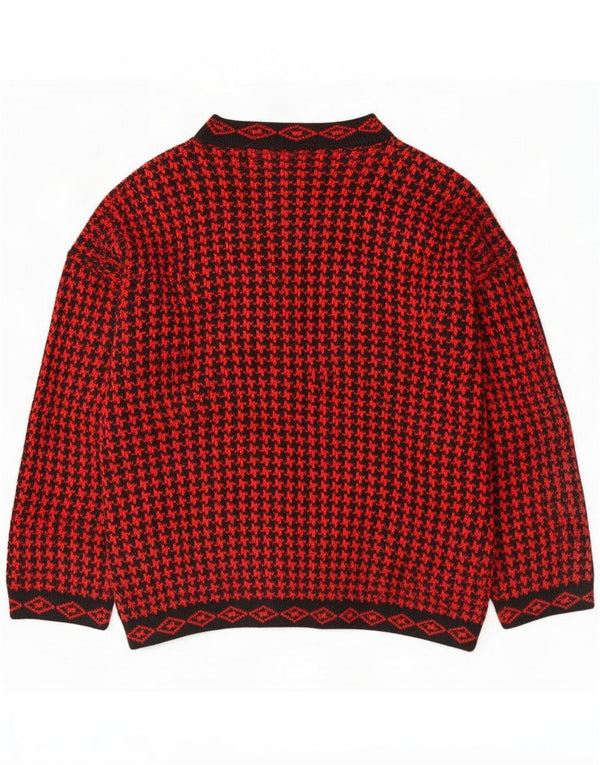 Vintage Womens Cardigan Pulover Marea Britanie 18 XL Red Houndstooth Acrylic