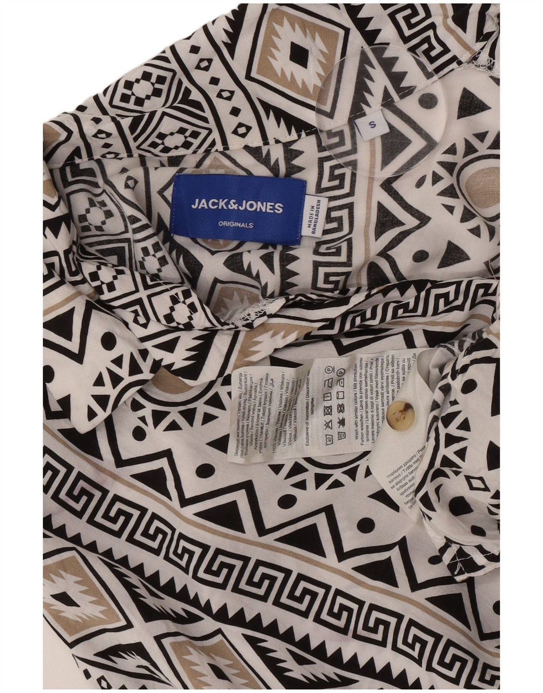 Cămașă Jack & Jones pentru bărbați cu mânecă scurtă, mică, albă, din viscoză geometrică