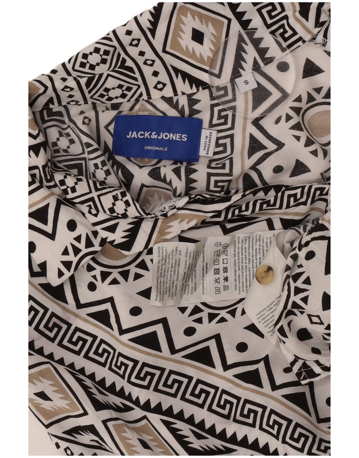 Cămașă Jack & Jones pentru bărbați cu mânecă scurtă, mică, albă, din viscoză geometrică