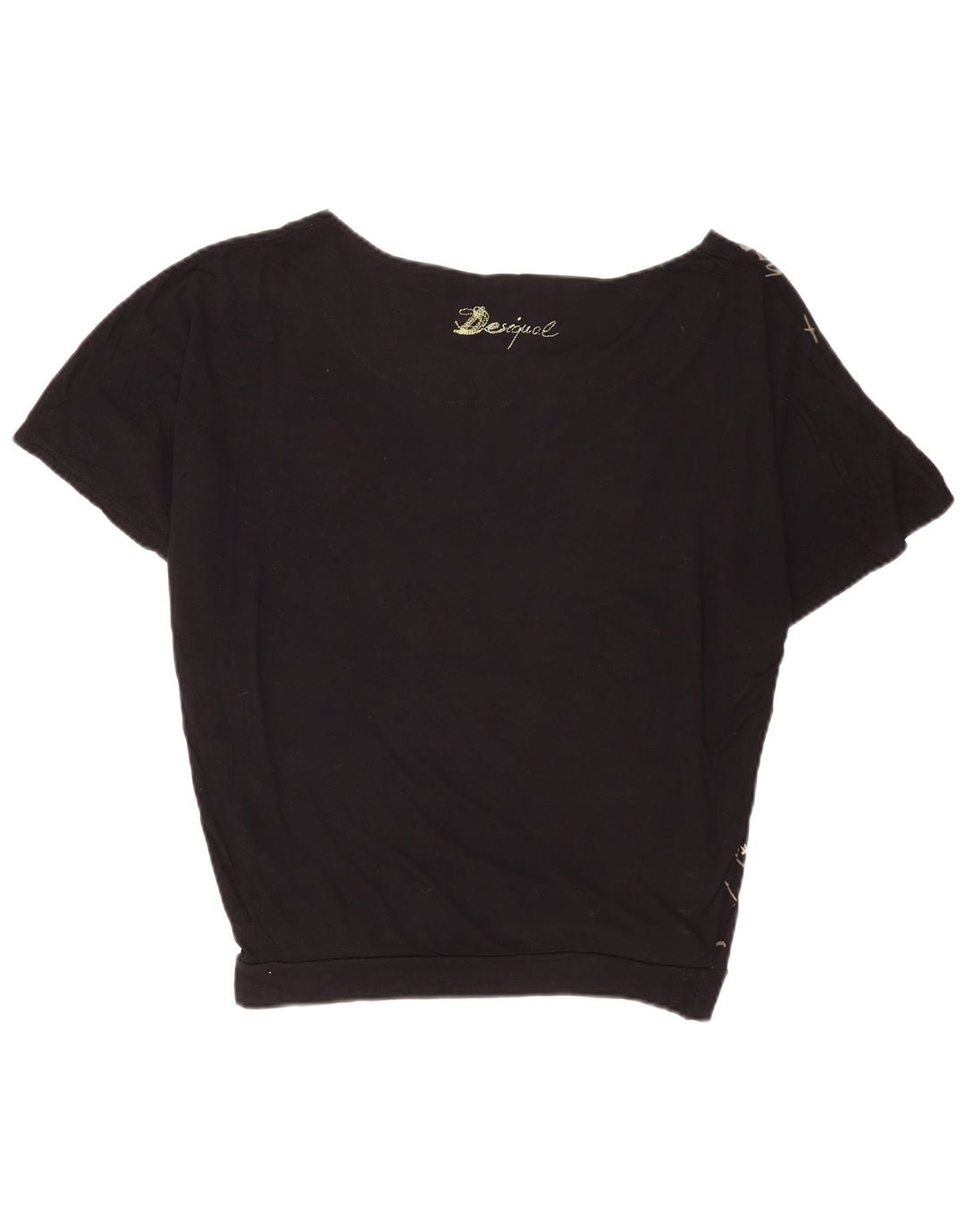 Tricou grafic supradimensionat pentru femei Desigual Top UK 14 Medium Black Viscose