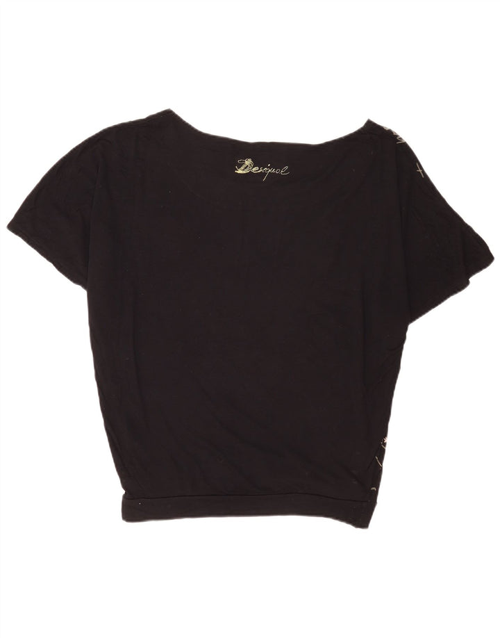 Tricou grafic supradimensionat pentru femei Desigual Top UK 14 Medium Black Viscose