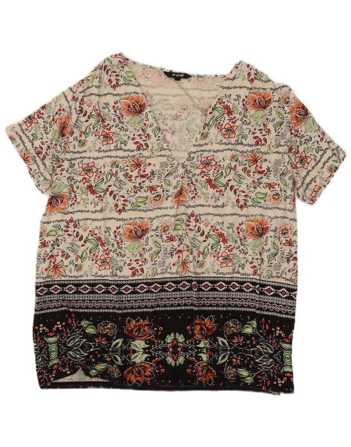 Bluză pentru femei DESIGUAL, UK 20 2XL, din viscoză florală alb