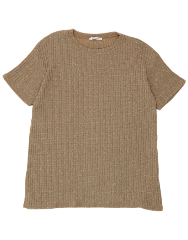 Tricou Trafaluc pentru femei Zara UK 16 Poliester mare maro cu pete