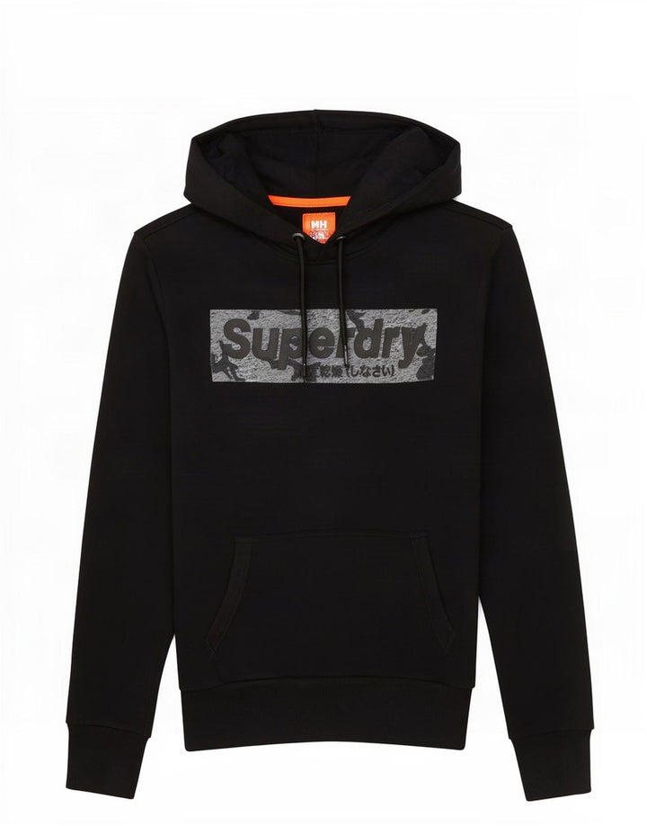 Pulover cu glugă grafic Superdry pentru bărbați, bumbac mic, negru