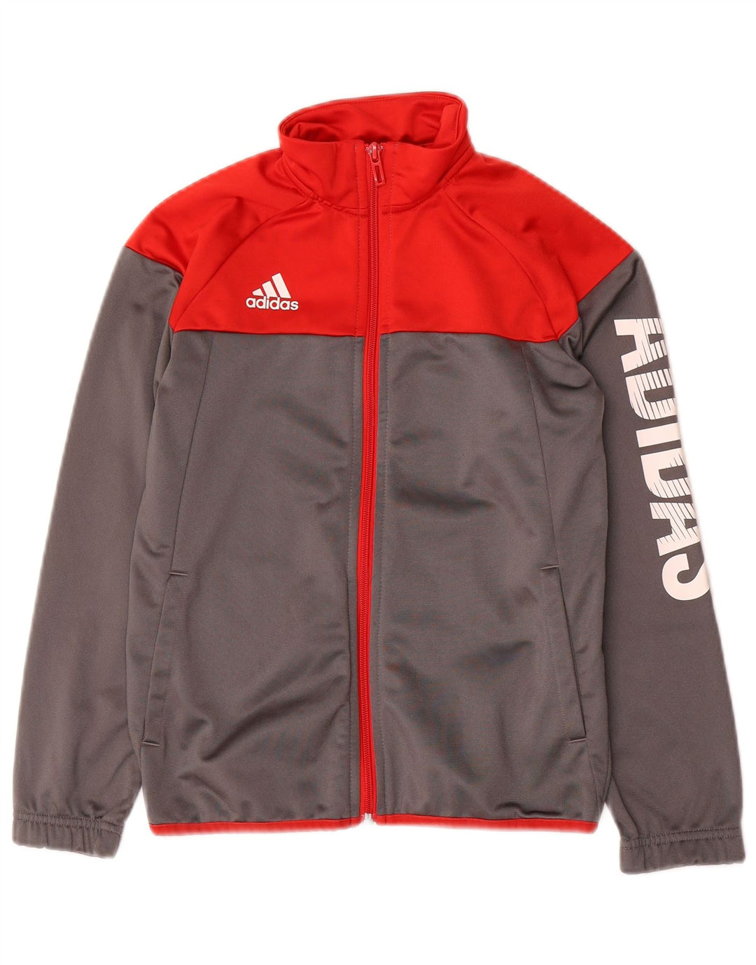 Jachetă de trening grafică ADIDAS pentru băieți, 9-10 ani, gri colorblock