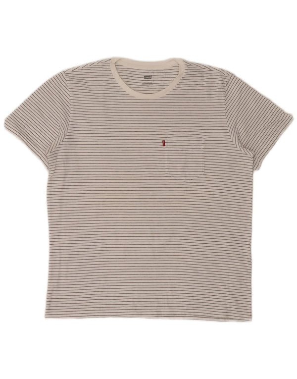 Levi's Mens T-Shirt Top Large White Pinstripe Cotton