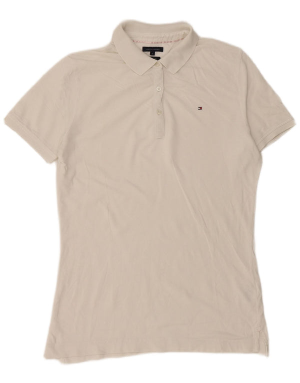 Tricou polo Tommy Hilfiger pentru femei, cu tăiere clasică, UK 14, bumbac alb mediu