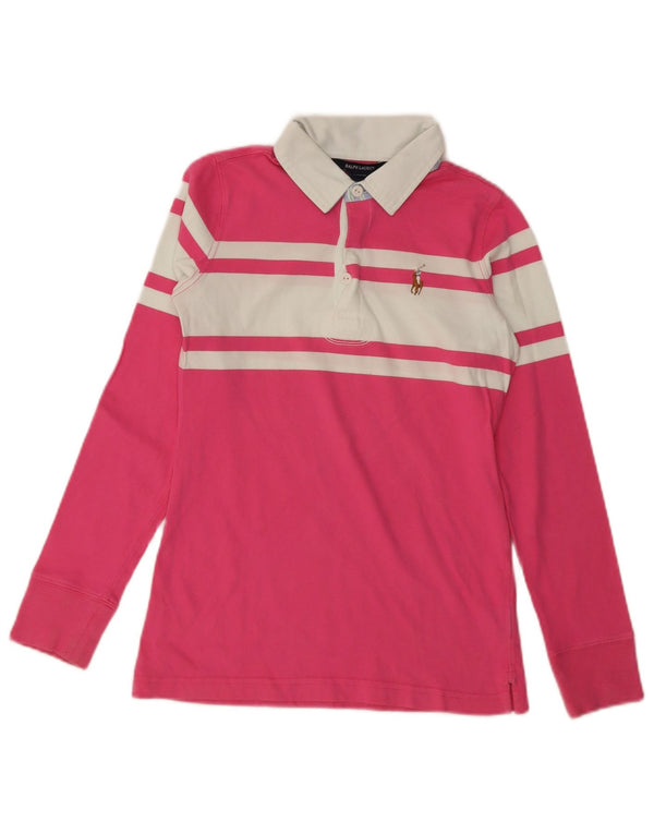 Ralph Lauren Girls Rugby Polo Shirt 12-13 Years Large Pink Colourblock