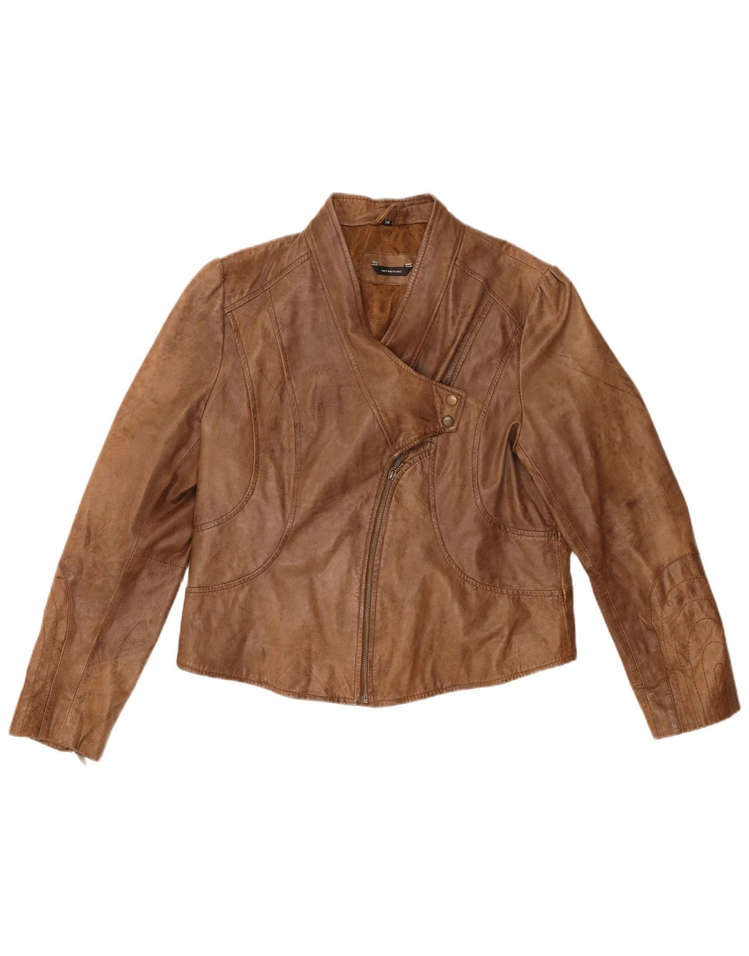 Jachetă motociclist din piele crop pentru femei VINTAGE UK 18 XL din piele maro