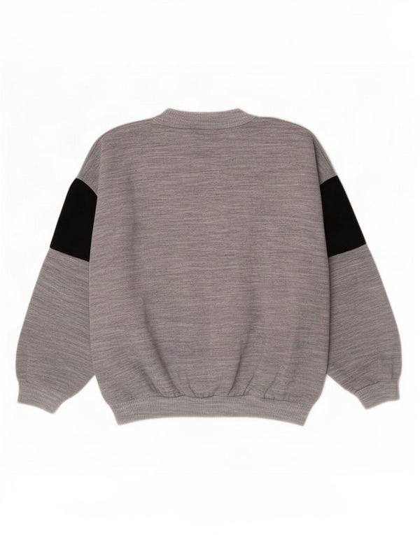Pulover de hanorac cu grafic vintage pentru femei UK 14 Medium Gri Colorblock