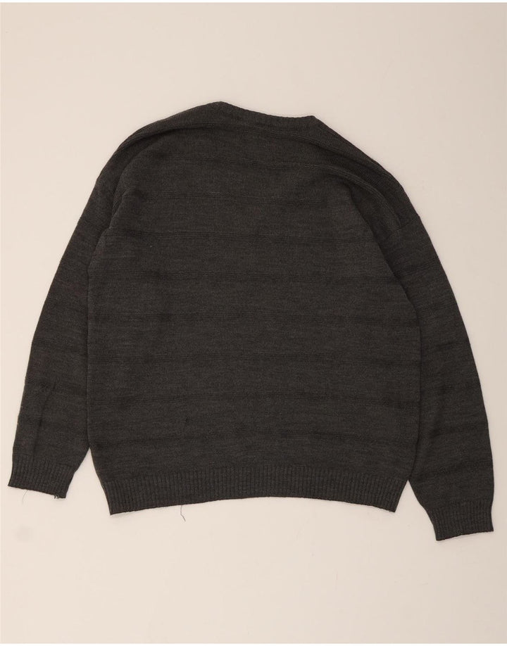 VINTAGE Mens V-Neck Jumper Sweater Large Grey Vintage Vintage and Second-Hand Vintage from Messina Hembry 