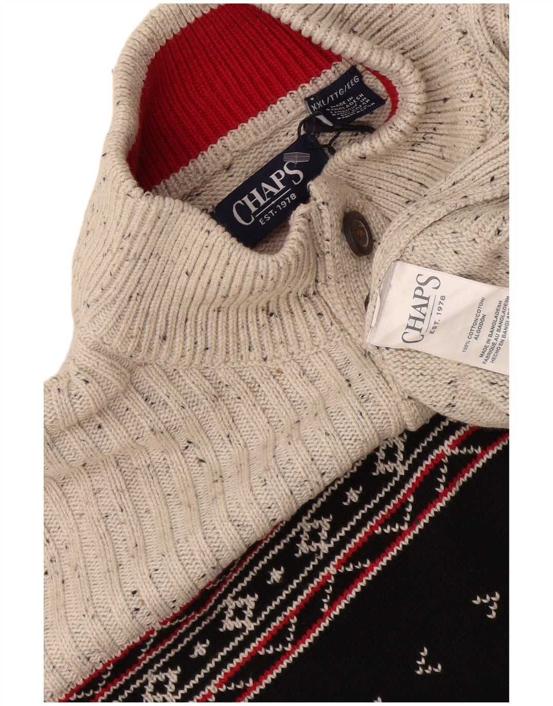 Pulover pentru bărbați Chaps, cu gât cu nasturi, 2XL, bumbac Fair Isle gri