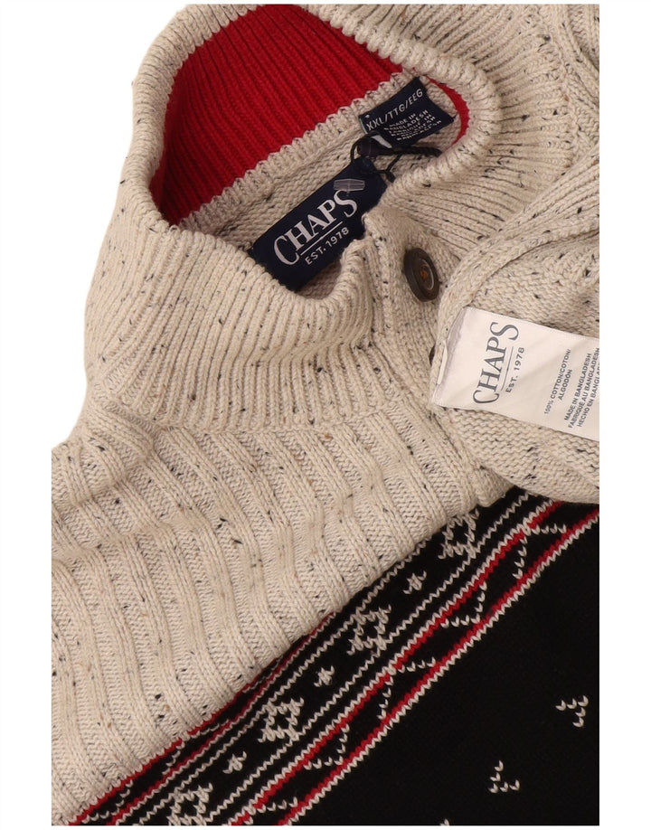 Pulover pentru bărbați Chaps, cu gât cu nasturi, 2XL, bumbac Fair Isle gri
