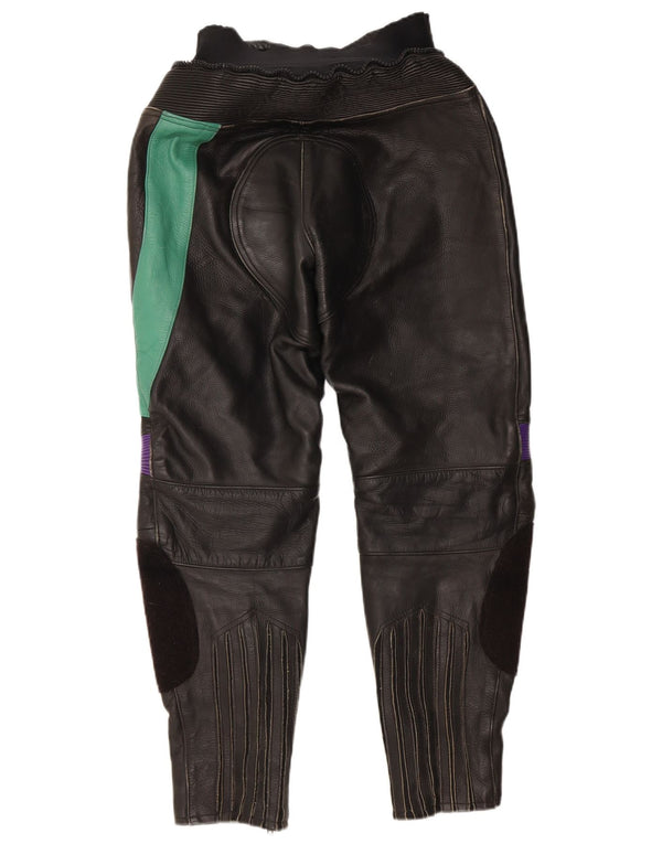 Pantaloni de damă VINTAGE EU 38 Medium W28 L27 Piele neagră color bloc