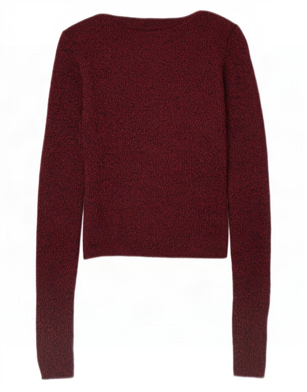 Pulover Topshop pentru damă, crop cu gât de barcă, UK 6 XS Burgundy Flecked