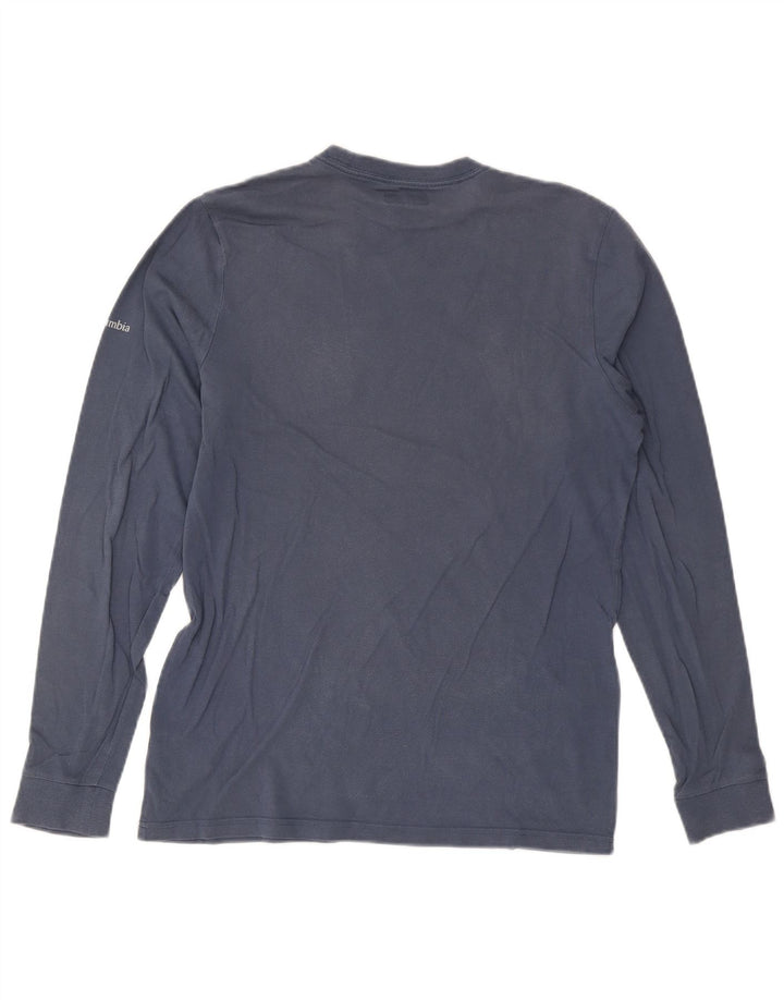 Top grafic Columbia cu mânecă lungă pentru bărbați, bumbac albastru mediu