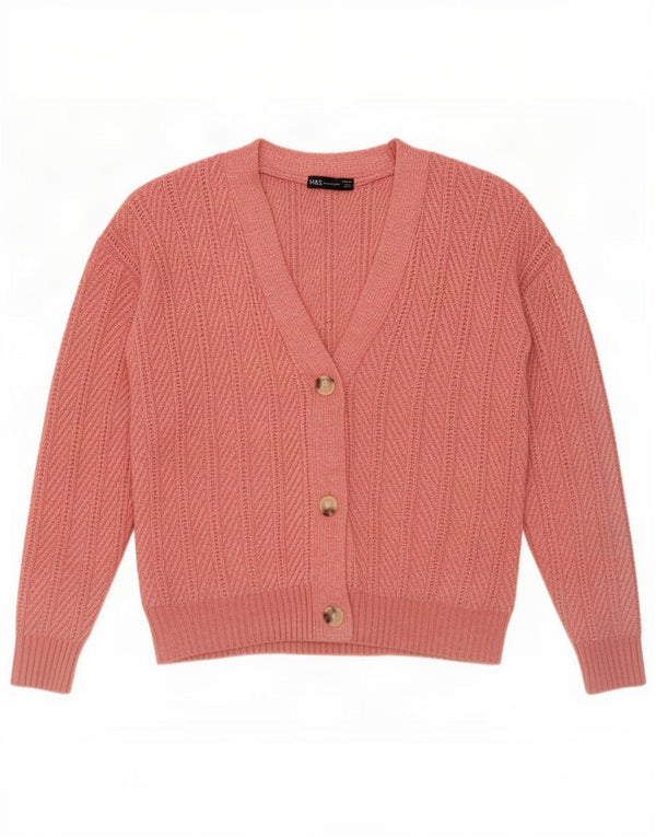 Marks & Spencer Womens Cardigan Sweater UK 14 Medium Pink Polyester