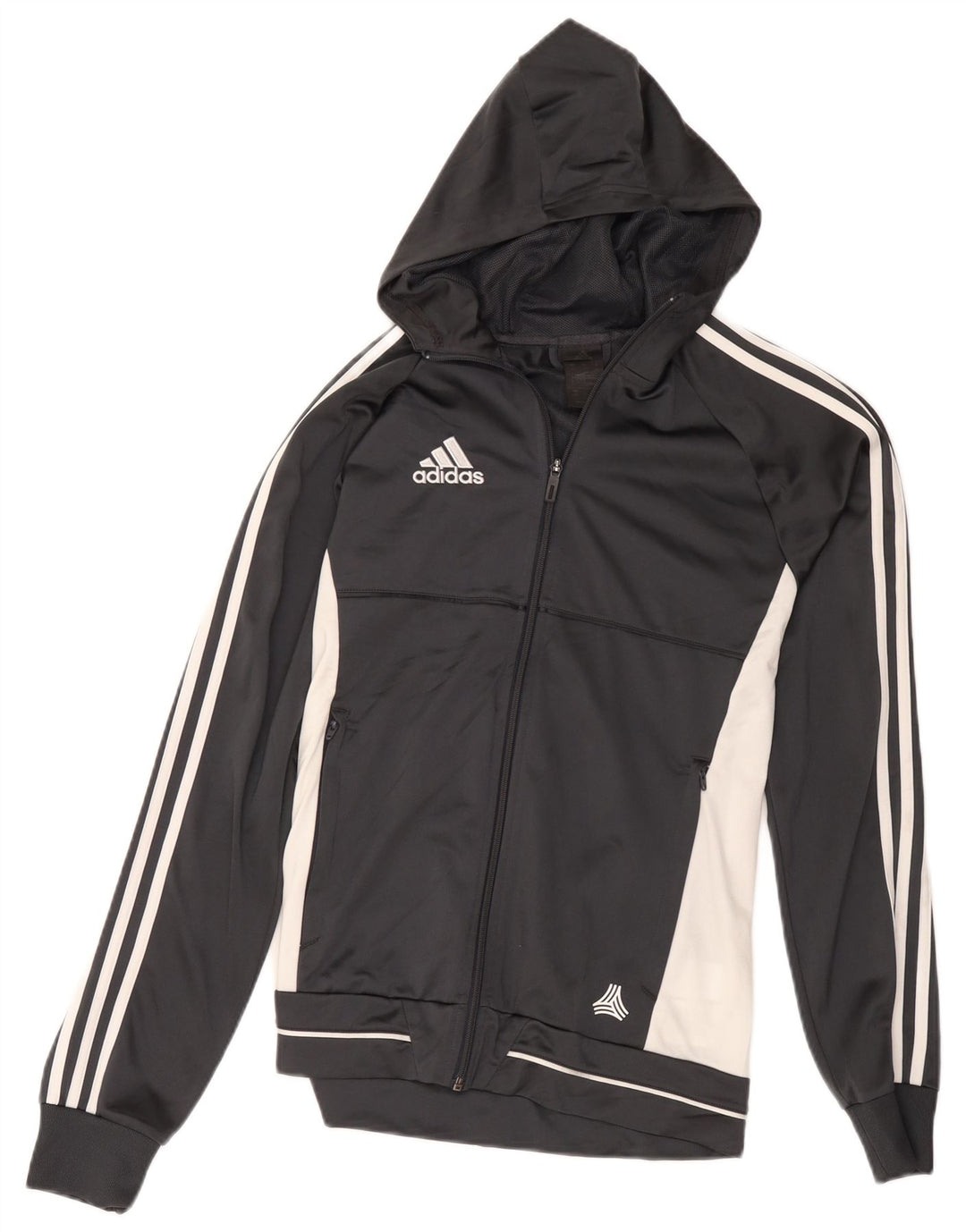 Pulover cu capota cu fermoar Adidas pentru bărbați, mic, gri, poliester color bloc