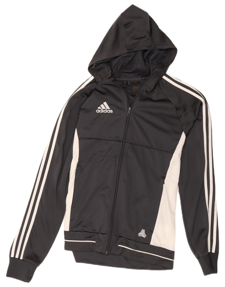 Pulover cu capota cu fermoar Adidas pentru bărbați, mic, gri, poliester color bloc