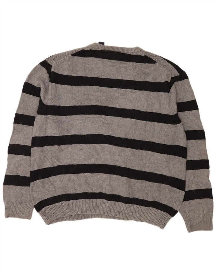 Pulover Chaps pentru bărbați, cu gât roșu, 2XL, bumbac cu dungi gri