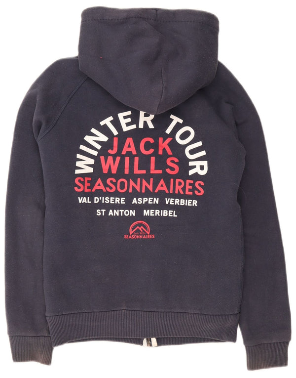 Pulover Jack Wills pentru damă, cu grafic Sherpa, cu fermoar, cu glugă, UK 8, bleumarin, mic