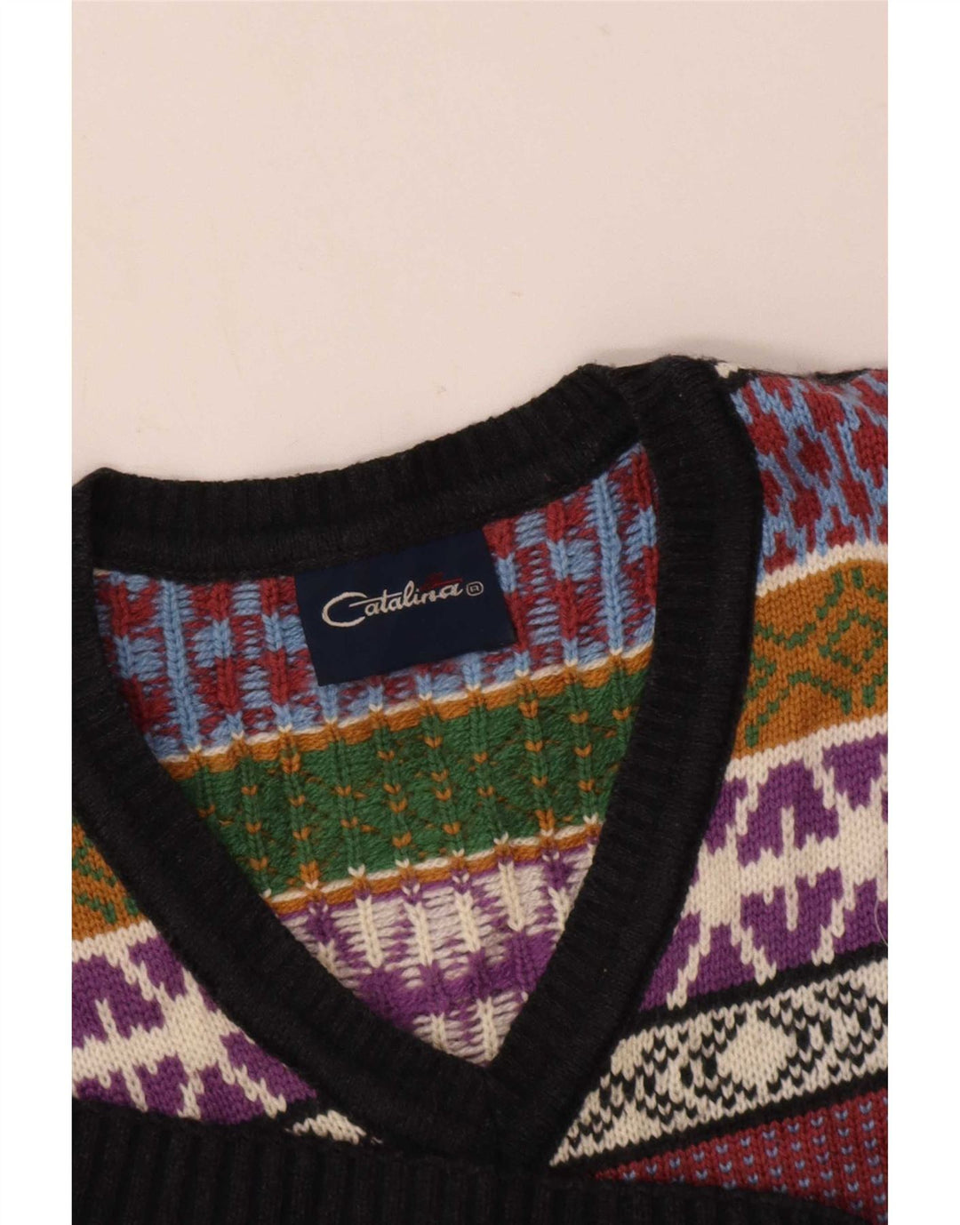 Catalina Pulover cu decolteu în V pentru bărbați, mic, multicolor, geometric