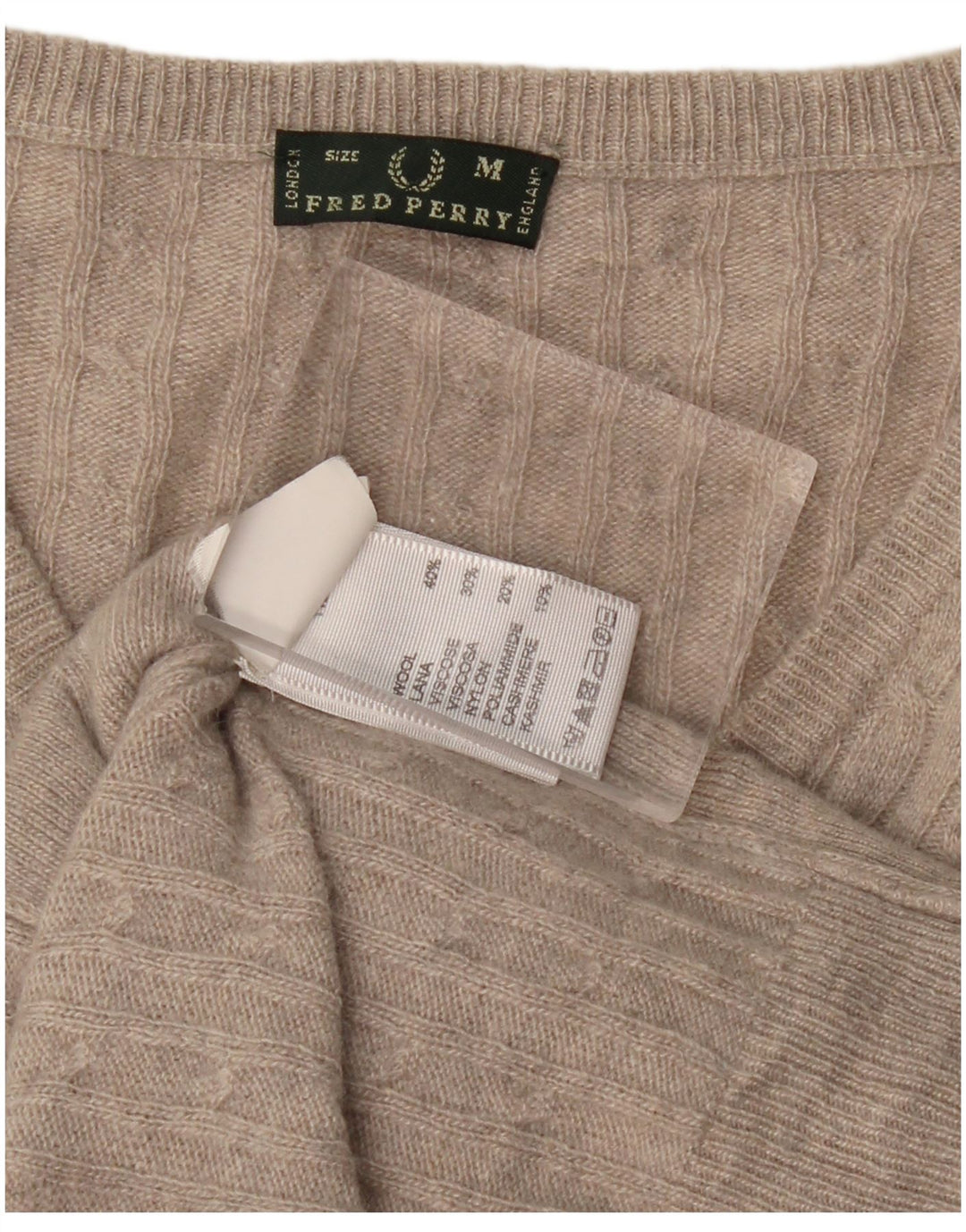 FRED PERRY Pulover cu decolteu în V pentru femei UK 12 Lână gri mediu