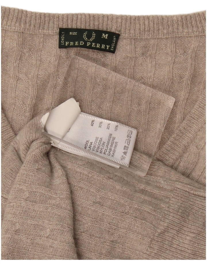 FRED PERRY Pulover cu decolteu în V pentru femei UK 12 Lână gri mediu