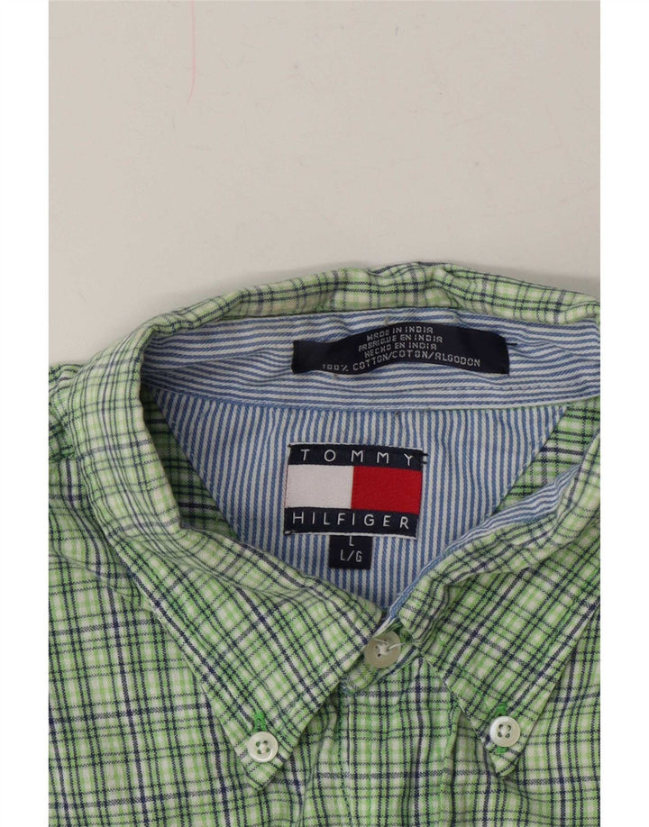 Cămașă cu mânecă scurtă Tommy Hilfiger pentru bărbați, bumbac cu carouri verzi mari