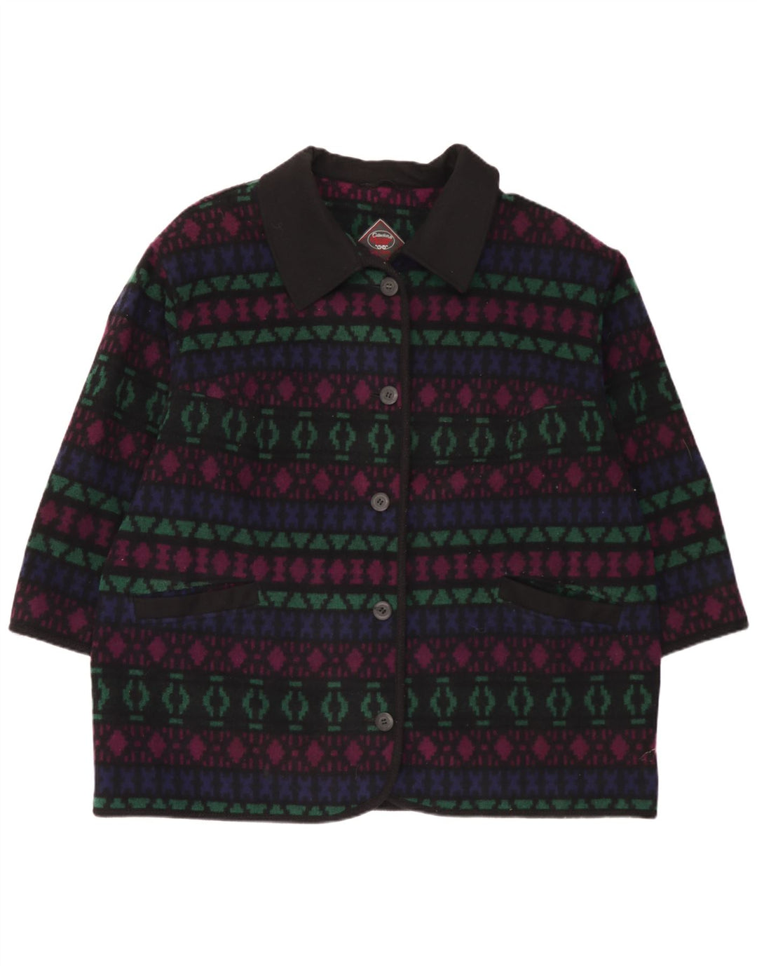 Pardesiu vintage pentru femei UK 26 5XL Lână geometrică multicoloră