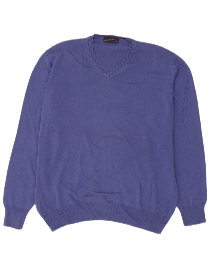 Pulover pentru bărbați Zara, cu decolteu în V, XL, albastru