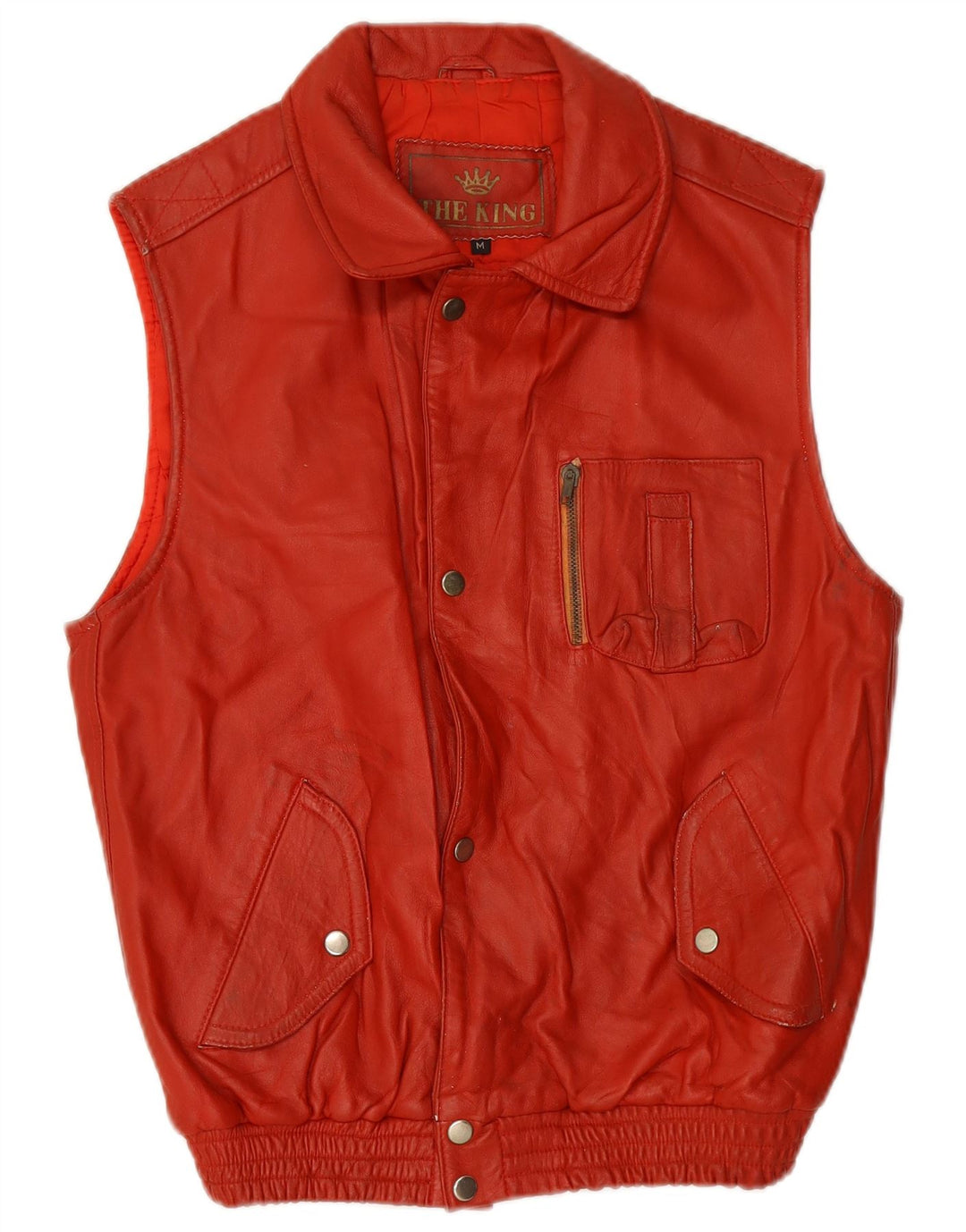 VINTAGE Gilet din piele pentru bărbați UK 38 Medium Red Leather