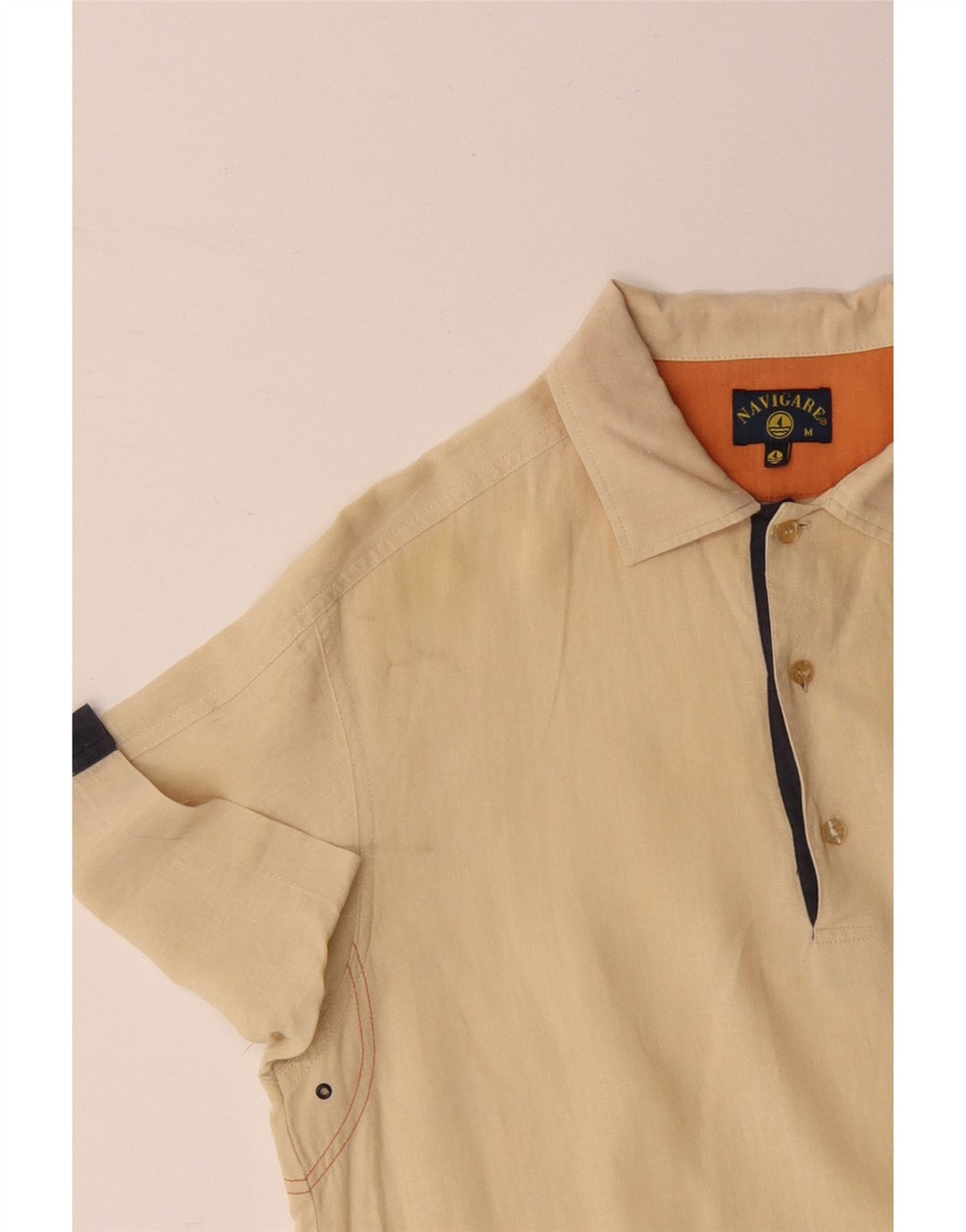 Cămașă pulover cu mânecă scurtă pentru bărbați NAVIGARE, bumbac color-bloc galben mediu