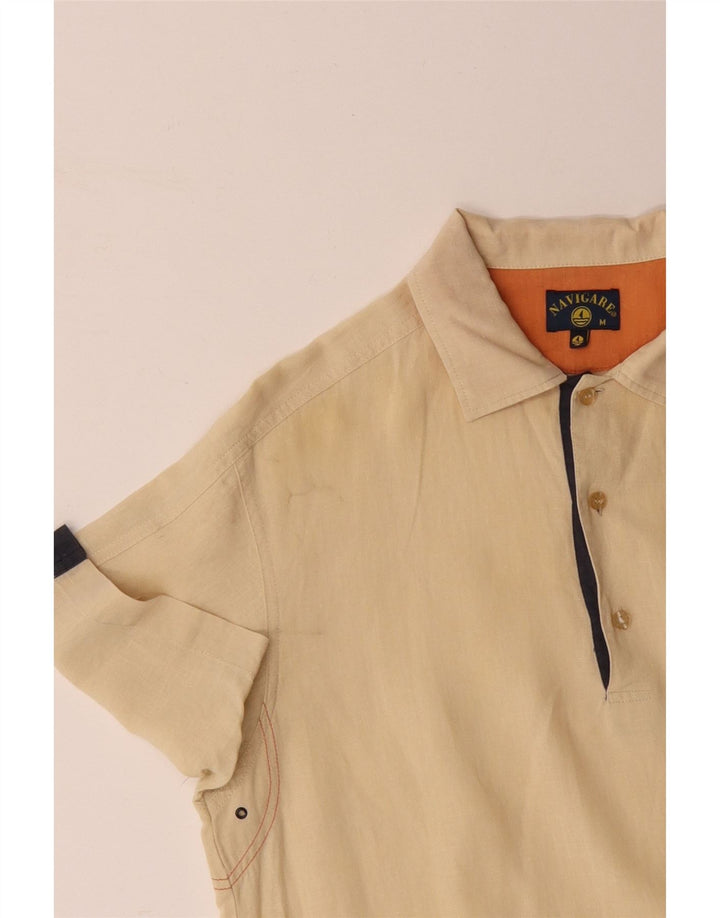 Cămașă pulover cu mânecă scurtă pentru bărbați NAVIGARE, bumbac color-bloc galben mediu