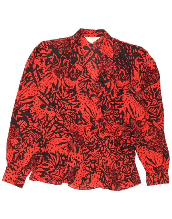 Bluză cămașă cu papion supradimensionată pentru femei VINTAGE EU 36 Mic Roșu Floral