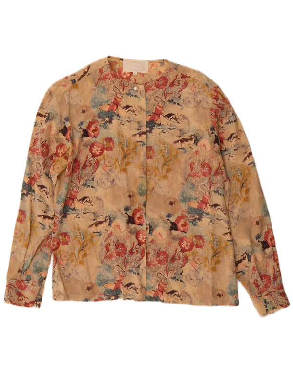 Bluză Cămașă Vintage Femei IT 42 Mătase Florală Bej Mediu