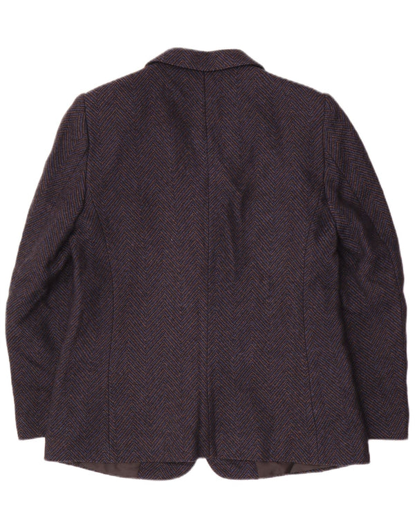 Jachetă vintage pentru femei cu 2 nasturi, UK 14, lână chevron, albastru, mediu