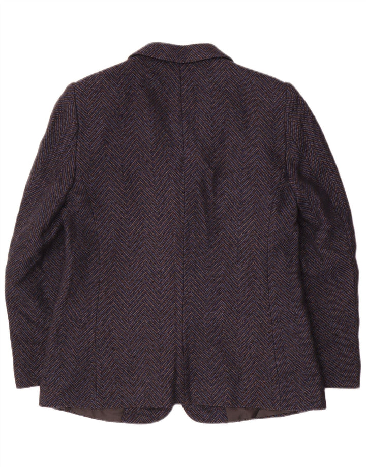 Jachetă vintage pentru femei cu 2 nasturi, UK 14, lână chevron, albastru, mediu