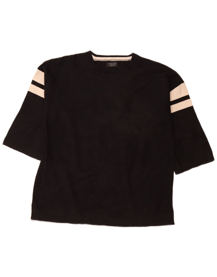 Top pentru bărbați Zara cu mânecă 3/4 mare, negru, cu dungi