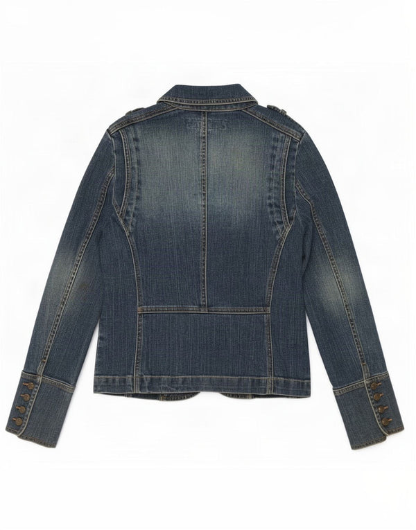 Jachetă pentru femei Zara, militară, din denim, cu 2 nasturi, UK 14, mare, albastru, bumbac