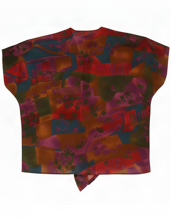 Vintage Womens Short Sleeve Wrap Blouse Top UK 16 Large Red Geometric