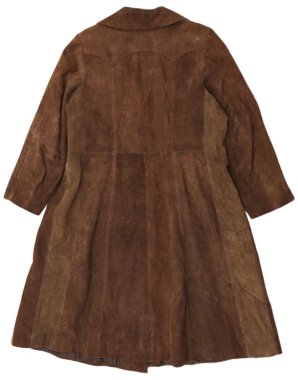 Palton dublu din piele intoarsa vintage pentru femei UK 16 mare maro
