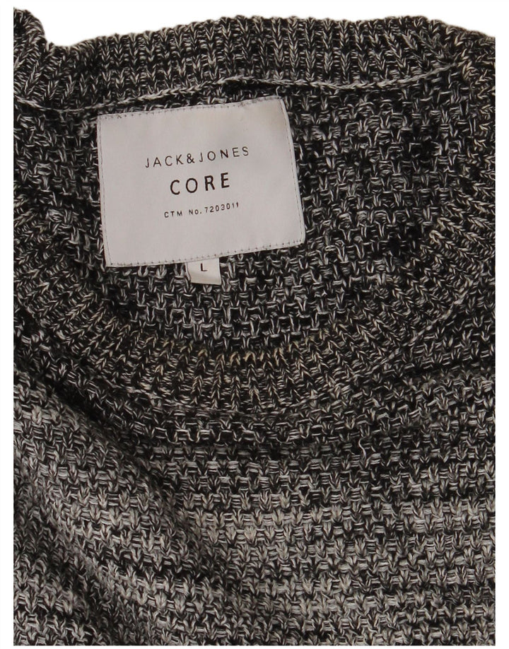 Pulover Jack & Jones pentru bărbați cu gât roșu, mare, gri