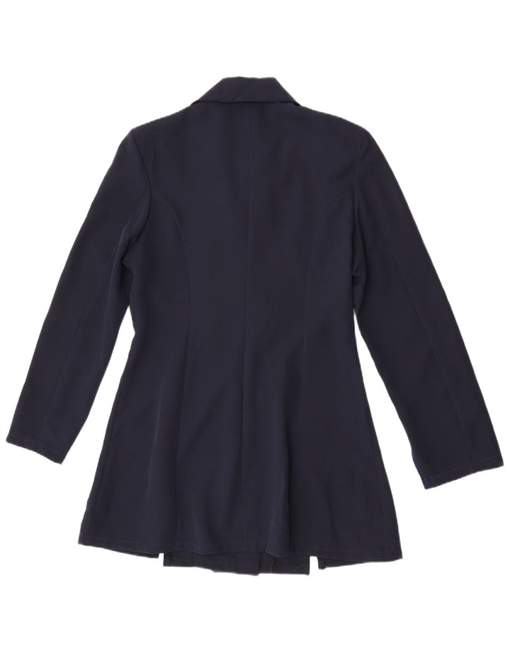 Palton dublu pentru femei vintage UK 14 Poliester bleumarin mediu