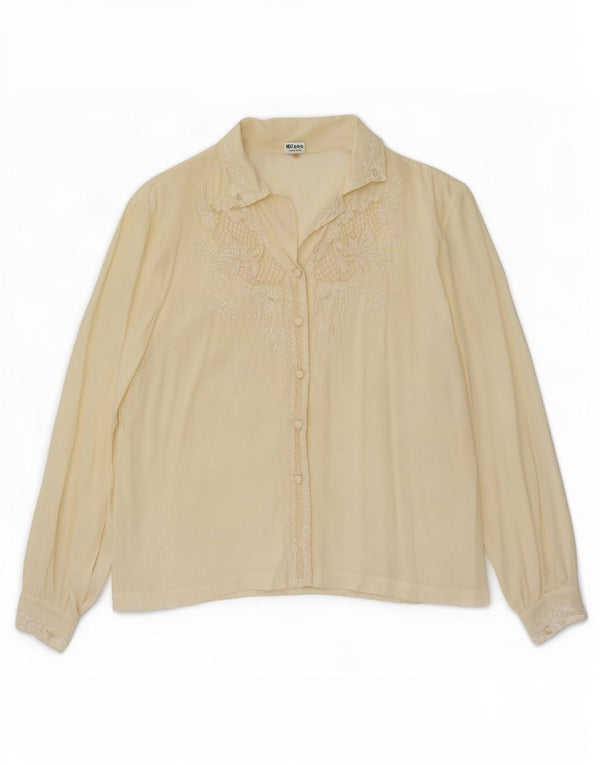 Bluză de cămașă vintage pentru femei IT 42 Medium din mătase florală alb aproape