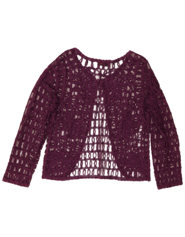 Stephen Y Croșetat pentru femei cu mânecă lungă See Through Top UK 16 Large Purple