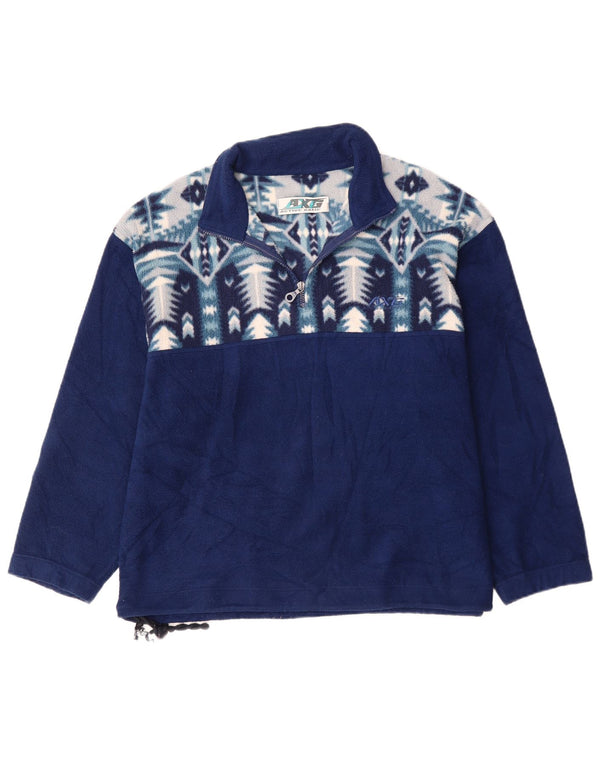 Pulover VINTAGE pentru femei, cu fermoar și gât, din fleece UK 18 XL bleumarin geometric