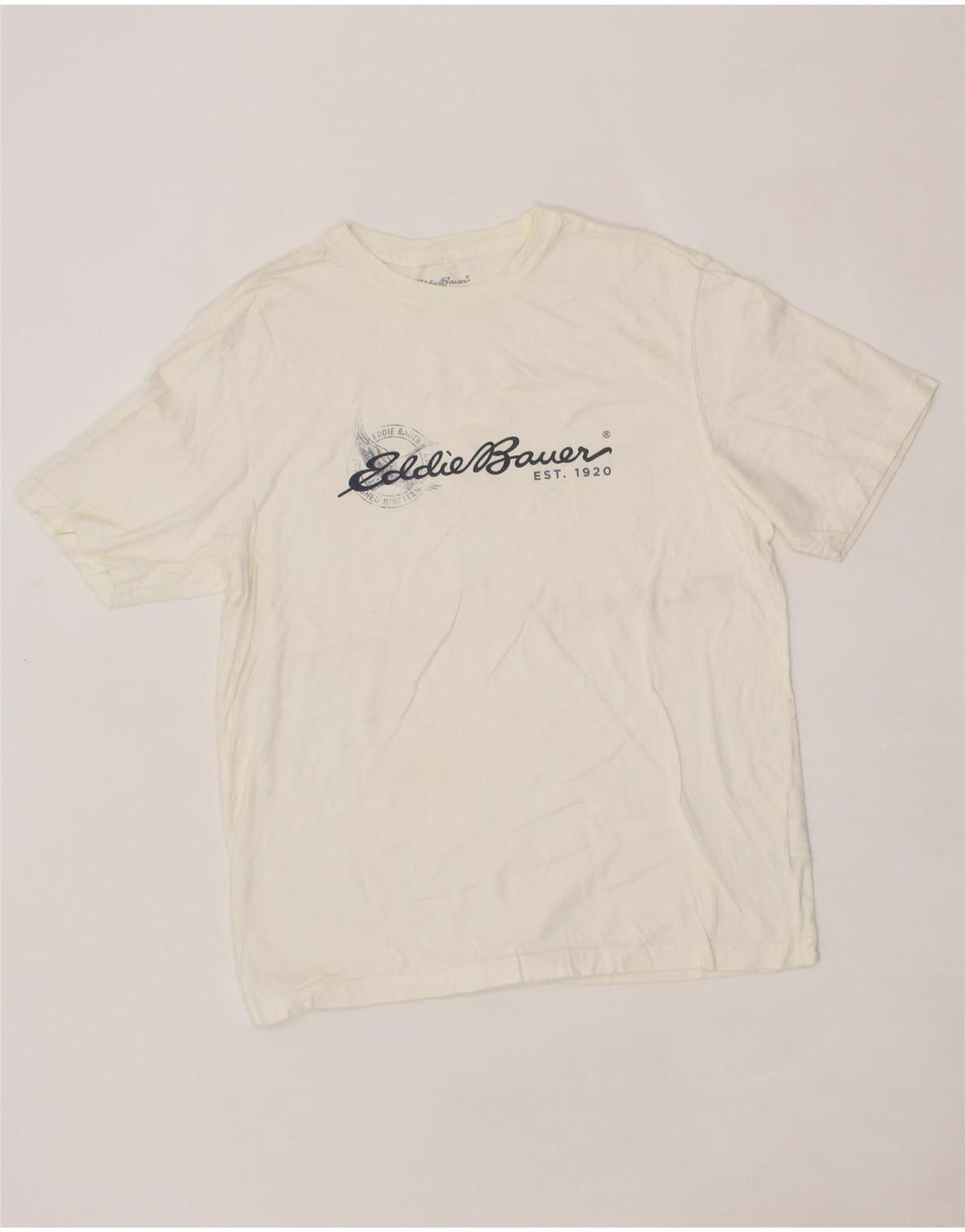 EDDIE BAUER Mens Graphic T-Shirt Top Small Off White Cotton Vintage Eddie Bauer and Second-Hand Eddie Bauer from Messina Hembry 